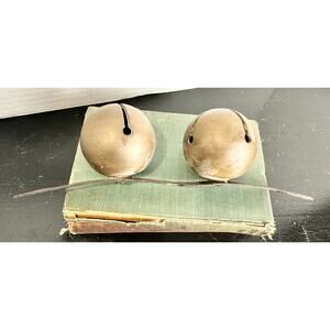 Two Brass Antique Sleigh Bells on Metal Vintage Sleigh Bells